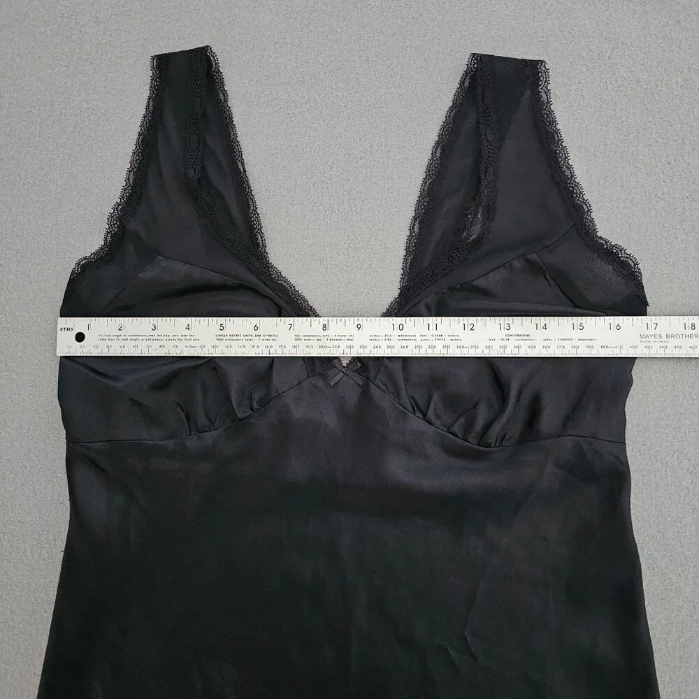 California Dynasty Black Satin‎ Lace Camisole Babydoll Top Size M Whimsigoth 90s